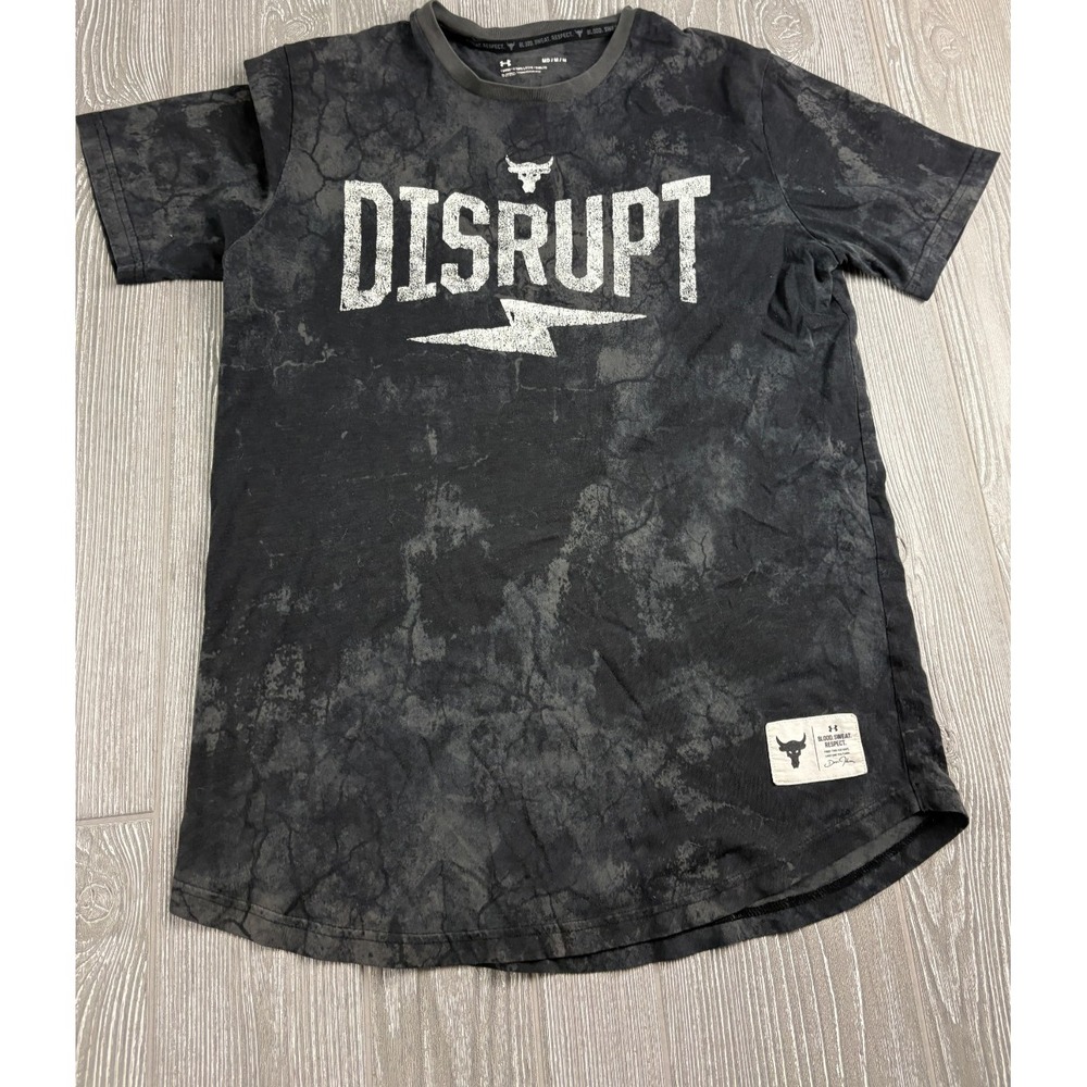 Under Armour Project Rock Disrupt Tee Black Gray Acid Wash T-Shirt Medium